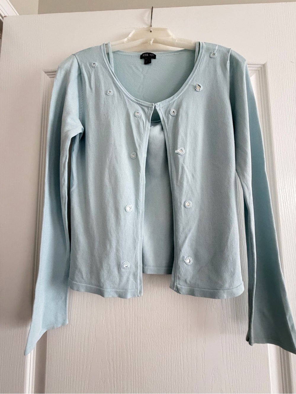 Mango Light Blue Button-Front Cardigan and Shell Set